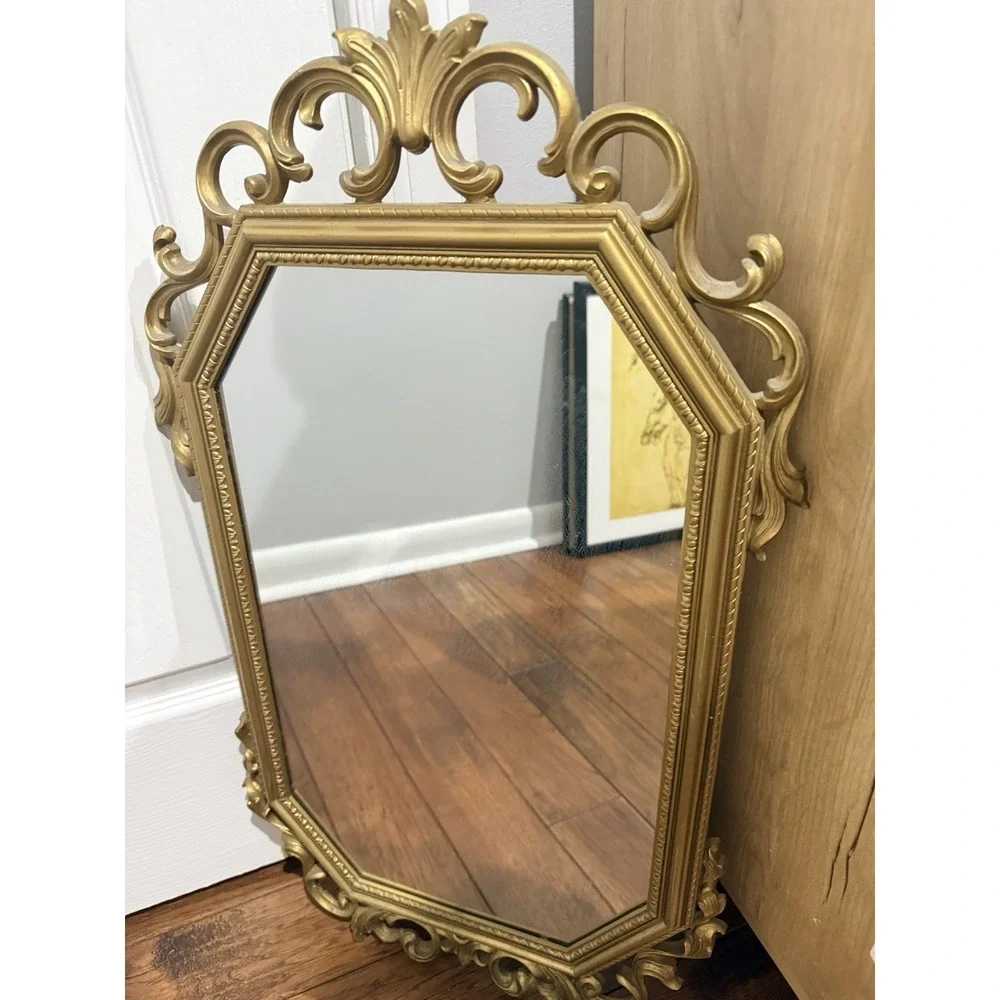 VTG MCM Gold Syroco Ornate Scroll‎ Wall Mirror Hollywood Regency 28x16